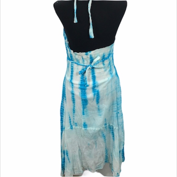 Indian Tropical Fashion Tie-dye Sundress Blue White S/M - Picture 4 of 7